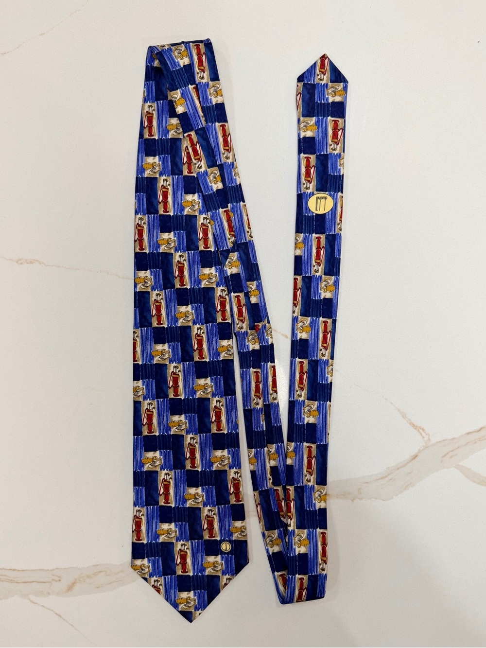 Vintage Dunhill Golf Bag Novelty Tie 100% Silk Blue Designer Necktie - Picture 2 of 4